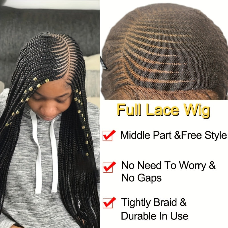 36 Inch Full Lace Front Wig Cornrow Double Lace Braided Wigs For Black Women Twist Box Side Part Braided Lace Wig Faux Locs Braids Wigs Prepluck Synthetic Butterfly Braided Wigs